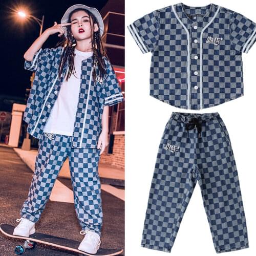 Boys Street Dance Suit Hip Hop Clothing Children Summer T-Shirt Hiphop Pants Set Jazz Dance Costumes Girls Stage Outfits DQS4463