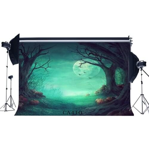 Moon Dreamy Forest Pumpkin Scene Photo Background Photography Backdrops Halloween Horror Night Mysterious