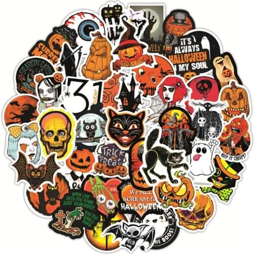 10/30/50 Pieces Halloween Pumpkin Ghost Horror Graffiti Stickers Refrigerator Laptop Skateboard Decoration Stickers Wholesale