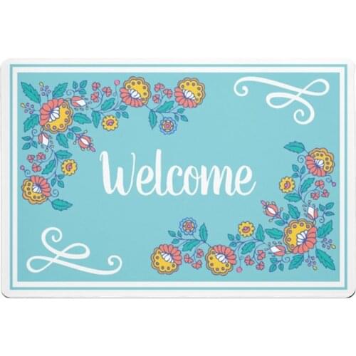 Norwegian Folk Art Flowers Welcome Door Mat Stylish Nordic Modern Doormat for Front Door Kitchen Bathroom Chic Blue Rug Carpet