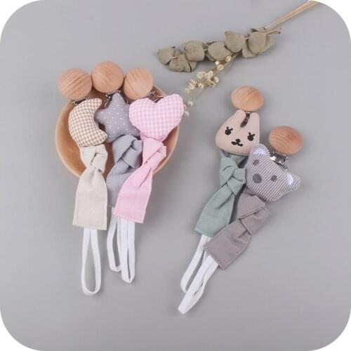 New Design 3D Lovely Bear Star Beech Wooden Dummy Pacifier Clip Chain Baby Teething Teether Rattle Toys