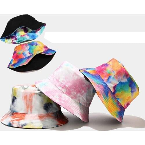 2021 New Tie-dye Ink Painting Pattern Fisherman Hat Men Women Fashion Street Double-Sided Wearing Bucket Hats Unisex Sun Caps