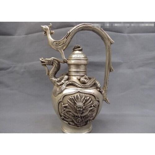 Song voge gem S1014 Chinese Royal White Copper Silver Dragon Phoenix kettle Teapot Flagon Wine Pot