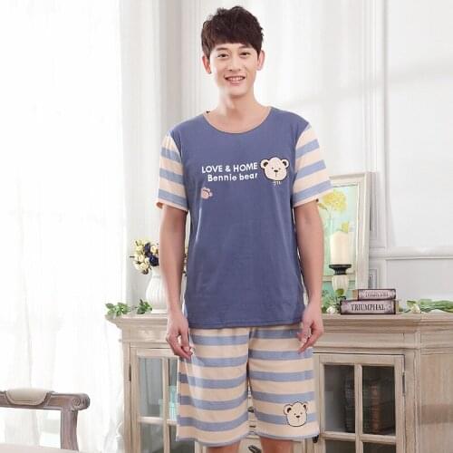 Men summer mens Korean cotton home pajamas 2019 new short sleeve shorts teen cute set pajama sets mens pajama set