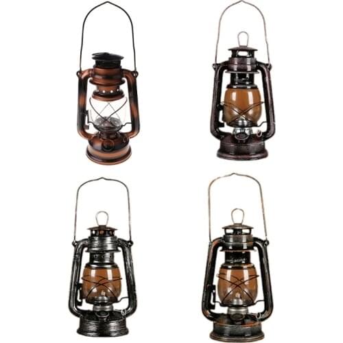 Retro Vintage LED Metal Oil Lamp Portable Lantern Kerosene Light Outdoor Camping
