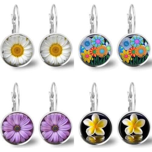 Daisy Rose Sakura Earrings Simple Style Flowers Earings Glass Cabochons Jewelry DIY Earring Women Lover Gifts Stud Earrings