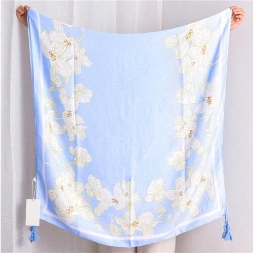 2019 Newest Beautiful Flower Print Tassel Scarves Shawls Beautiful Cotton Beach Floral Wrap Scarf Hijab Muffler Free Shipping