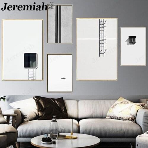 Modern Fashion Black and White Canvas Poster Creative Minimalism Road Ladder Painting Wall Art Abstract Room Decoration