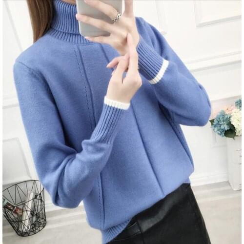 Fashion womens sweater high neck Korean loose long-sleeved thick knit bottoming tops 2020 spring autumn high quality Keep warm