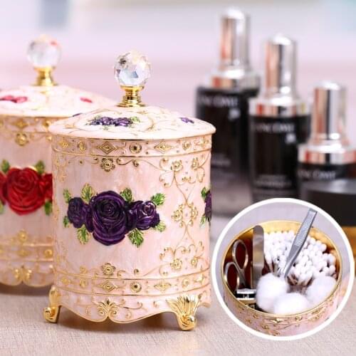 Vintage round metal table Cosmetic storage box table jewelry storage boxes desktop organizer Cotton swab box box decorative Z146