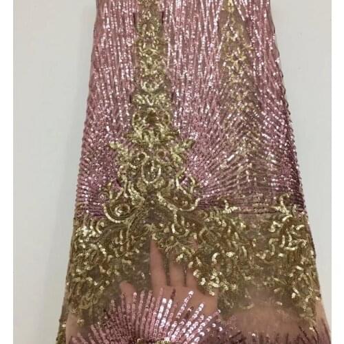 High quality two colors embroidered sequins tulle lace fabric fashion African French lace fabric for party dress 5yards FLD015
