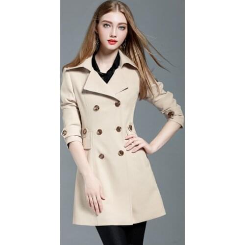 2020 Womens Spring And Autumn New Double-breasted Slim Fashion Windbreaker Women England Long Sleeve Coat Large Size Jackets