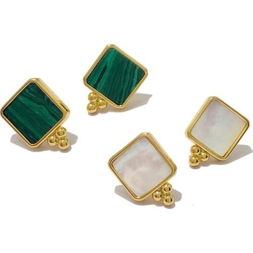 Gold color Green Malachite Square stud Earrings for Women New Ins Popular Copper Metal Fashion Earrings Drop shipping