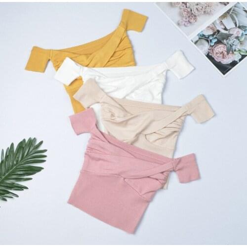 Off shoulder Sweater Women Sexy Solid Pleated Crop Tops Small Size High Street 2020 Summer Tops Sweaters For Women Girls