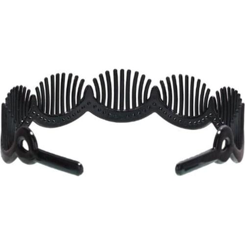 Women Black Wide Plastic Hair Hoop Headband Holder Clasp Comb with Wave Non-Slip Teeth Crown Headpiece DIY Styling Accessories