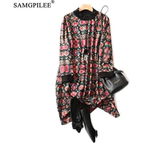 Winter Dresses For Women 2021 New Korean Fashion Clothing O Neck Pendant Print Knitted Stretch Plus Size Woman Dress Bottoming