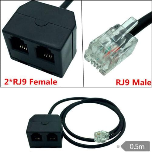 1pc RJ9 Male to 2 Female 4P4C Connector Adapter Splitter Extension Cable RJ9 Telephone Extension Cable Line