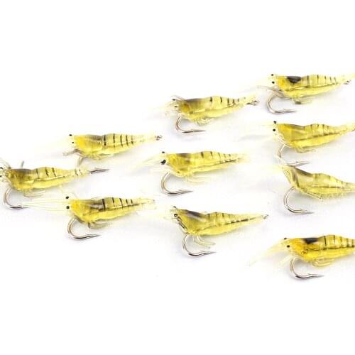 Wholesale 10pcs/lot 45mm 1.5g Soft Artificial shrimp bait soft curls Hook shrimp soft Lure Glowing Lure Souple Pesca Salmon bait