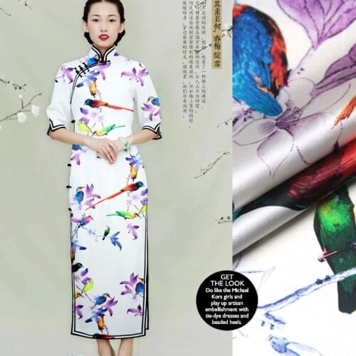 118cm wide silk stretch satin fabric 19mm digital inkjet Chinese silk fabric elastic spandex natural silk fabric wholesale cloth