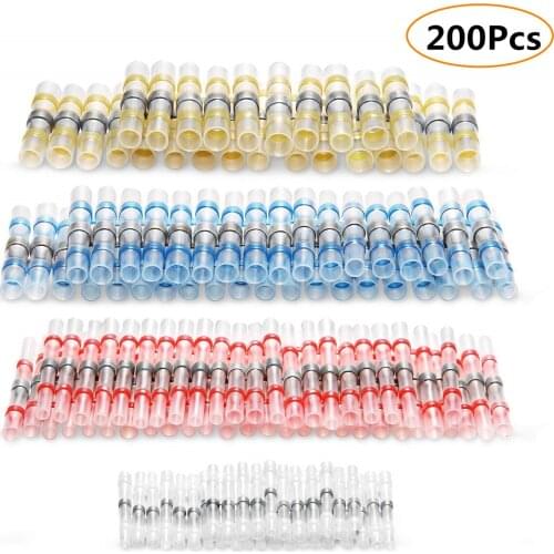 200Pcs Solder Seal Wire Connectors - Heat Shrink Solder Butt Connectors - Solder Connector Kit - Automotive Marine Insulated