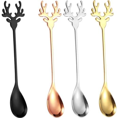2021 Deer Head Shape 304 Stainless Steel Stirring Spoon Romantic Christmas Elk Coffee Dessert Spoon Exquisite Tableware Gift box
