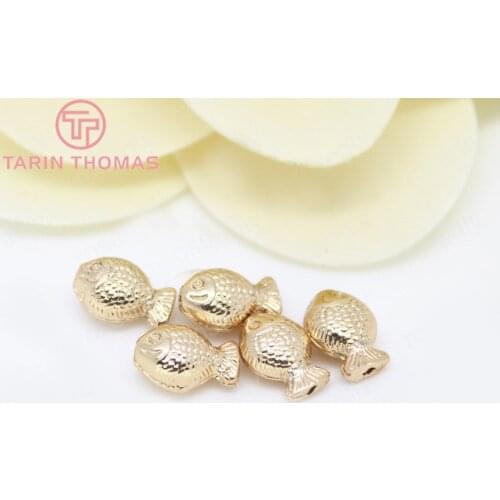 6PCS 13.5x9MM 24K Champagne Gold Color Plated Brass Small Fish Spacer Beads High Quality Diy Jewelry Accessories