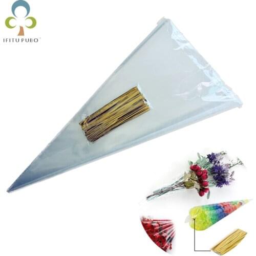 100 packets DIY wedding birthday party opp bag transparent candy triangle food bag flower packaging bag Candy Bags Gift YJN