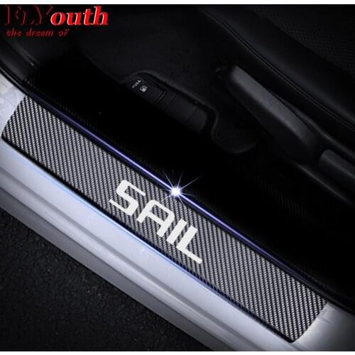 Car Door Sill Scuff Plate For Chevrolet SAIL Reflective 4D Carbon Fiber Sticker Welcome Pedal Threshold Auto Accessories 4Pcs