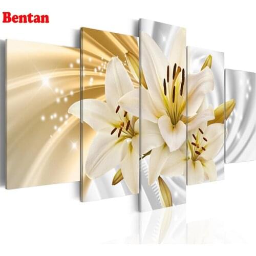 5D DIY Diamond painting lily flower Full drill sqaure round 3d Diamond embroidery 5 pcs set 3d Cross Stitch Background decor