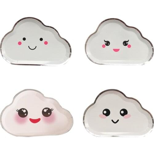 8pcs New Hot Stamping Disposable Tableware Cute Cloud Shape Gradient Paper Dinner Plate Banquet Theme Family Party Decoration