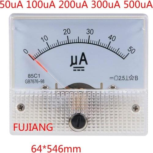 85C1 Micro-ampe100uA 200uA 500uA Pointer DC Analog Current Panel Meter DC 50uA Ammeter for Circuit Testing Ampere Tester Gauge