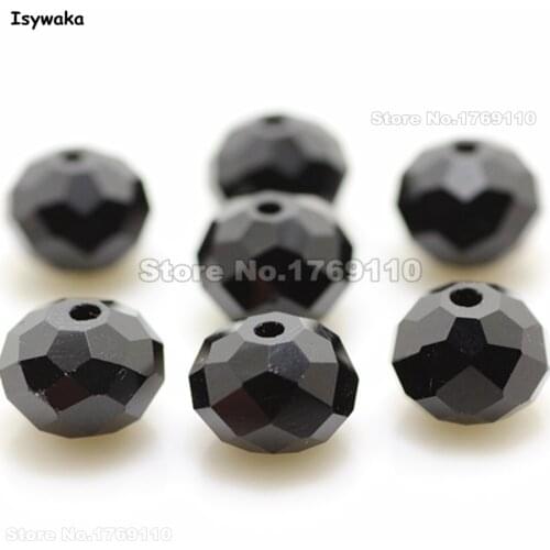 Isywaka Black Color 8*10mm 70pcs Rondelle Austria faceted Crystal Glass Beads Loose Spacer Round Beads for Jewelry Making