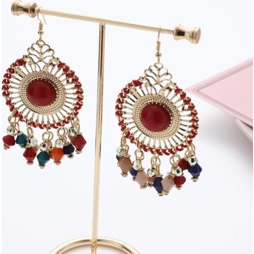 Bohemian New Earrings Retro Round Exaggerated Colorful Beads Tassel Dangle Indian Earrings For Women Kolczyki Jhumka Jewelry