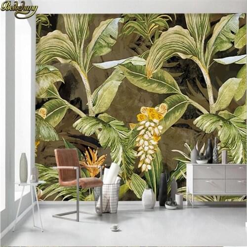 Beibehang Retro tropical rain forest palm banana leaf living room TV backdrop custom wallpaper large mural wall stickers