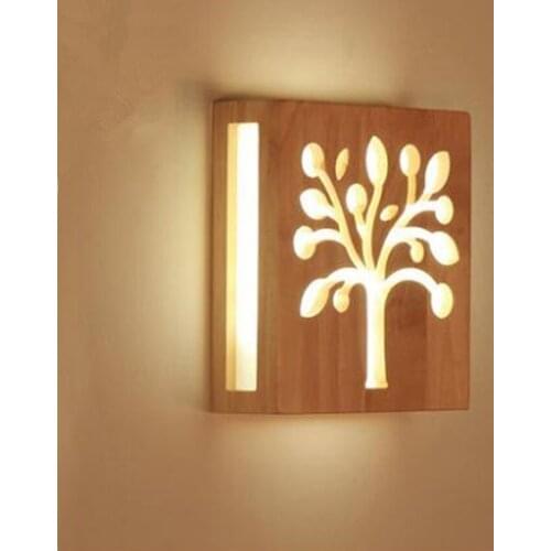 Modern chinese style wood wall lamp,20*20cm wooden&Acrylic plate tree shape living room led lamp bedroom Bedside wall sconces