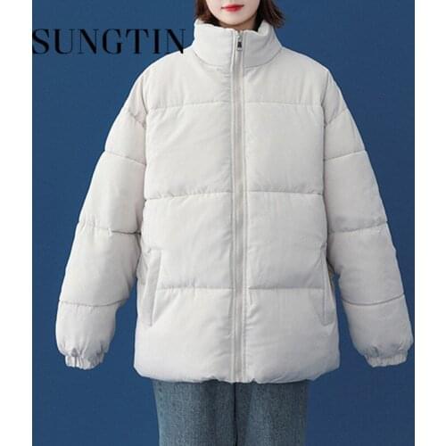 Sungtin Korean Thicken Warm Loose Parkas Women Coat Plus Size Oversized Fashion Winter Solid Female Jackets Boyfriend Outwear