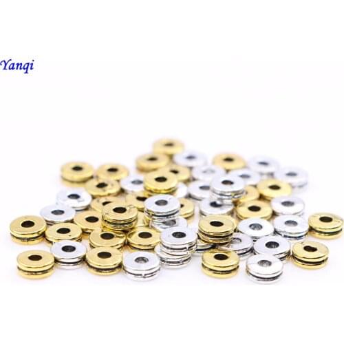 Yanqi 6mm Double Spacer Metal Beads Circular Flat Beads Zinc Alloy Beads For Bracelet Necklace DIY Jewelry Making Hole-2.3mm