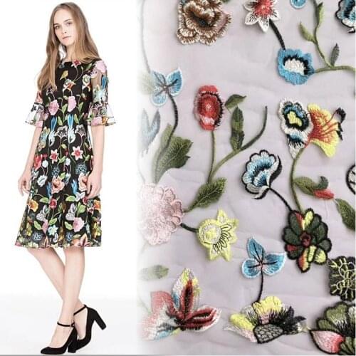 Lace Fabric Colorful Plant Embroidered Tulle Fabrics Sewing Childrens Clothing Gauze Skirt White Black DIY 5Yards/Lot