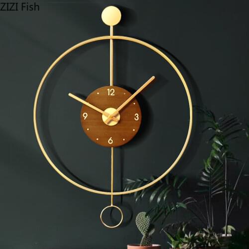 Minimalist Silent Clock Wall Digital Clock Golden Metal Hang with Pendulum Timepiece Wall Decorations Living Room Wall Ornament