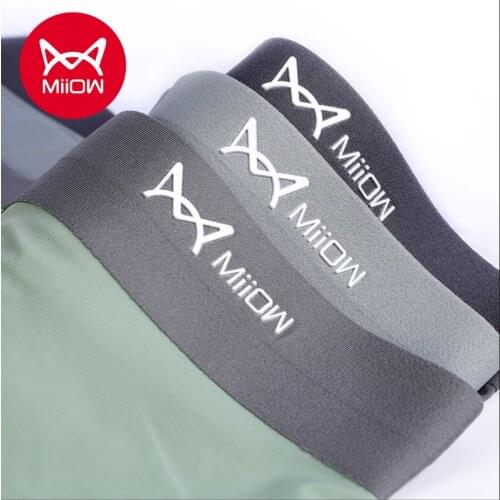 MiiOW Mens Ice Silk Seamless Boxer Briefs Ultra-thin Breathable Antibacterial Bottom Crotch Boys Personality Trend Boxer Shorts
