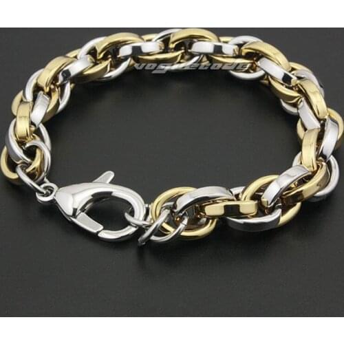 LIINSION 11 Lengths Two Tones 316L Stainless Steel Mens Biker Rocker Punk Bracelet 5N009 Free Shipping
