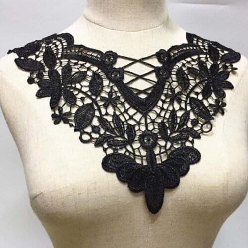 Patches fabric collar Trim Neckline Applique for dress/wedding/shirt/clothing/Sewing flower Floral lace grace leaf black