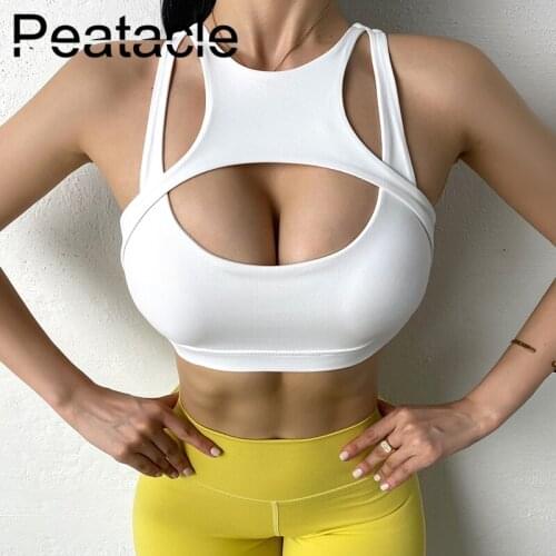 Peatacle Sexy Hollow Sports Bra High Impact Gather Shockproof Beautiful Back Yoga Fitness Vest Padded Push Up