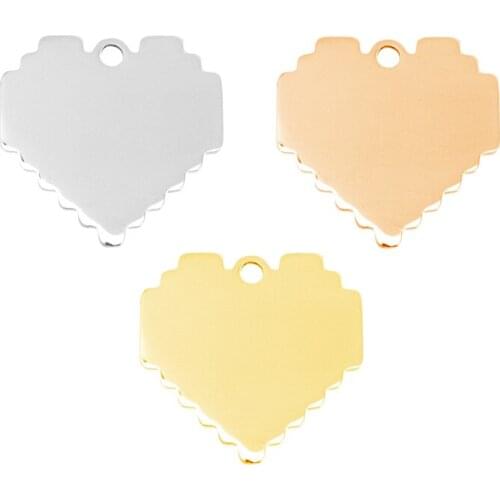 50pcs Sawtooth shape Heart pendant for DIY Necklace make print Stainless Steel both sides mirror polished blank charm wholesale