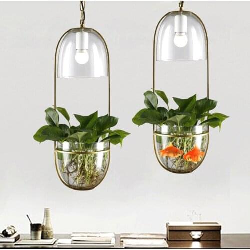 Pendant Light Garden Flowers Potted Plants Pendant Lamp Wrought iron Glass Garden Suspension Lights Nordic Bedroom Lamp PA0277