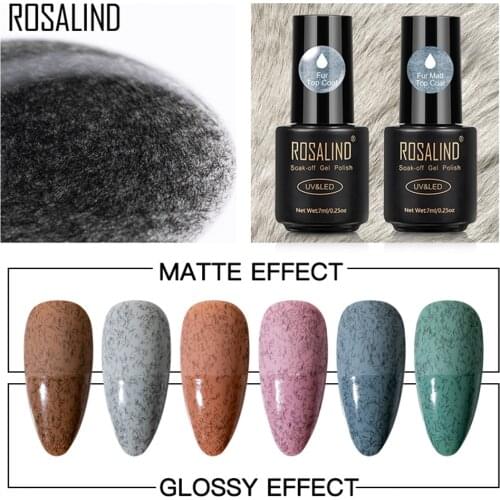 ROSALIND 7ml Fur Matt Top Coat Winter Effect Gel For Gel Nail Polish Art Design Base Top Primer Gel Lacquer All For Manicure