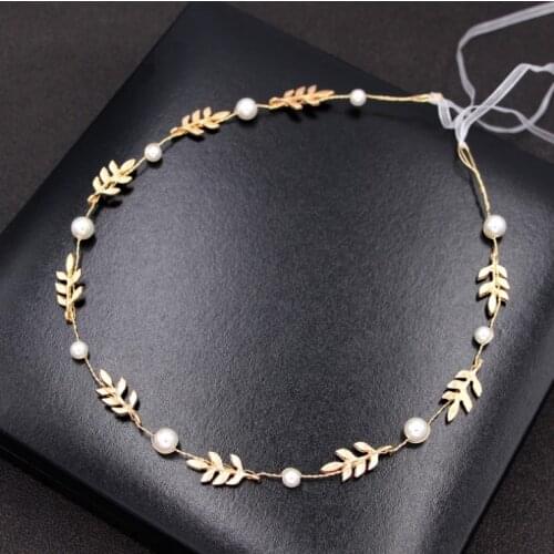Bridal Hair Accessories Hair Bands Korean Gold Leaves Wreath Vintage Pearl Wedding Tiara Headband Women Girls Hair Crown