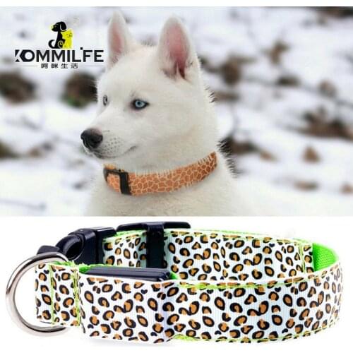 Led Nylon Dog Collar Personalized Leopard-print Led Luminous Dog Collars Dog Glow Necklace Let the Dog Walk Safely at Night