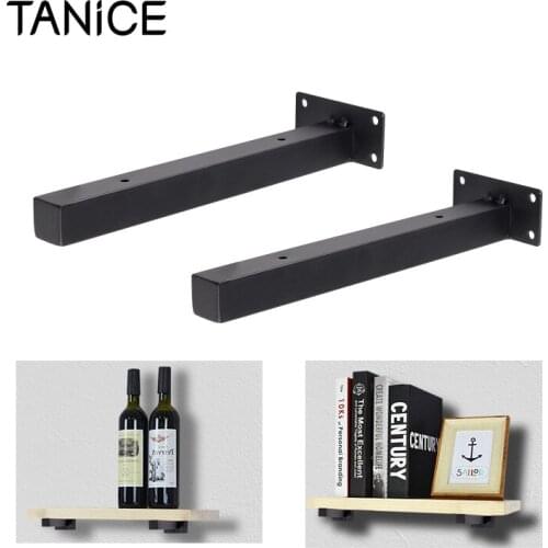 TANiCE 4Pcs 10-Inch Black Industrial Shelf Bracket Iron Wall-Mounted Heavy-Duty Shelf Rack Bracket For Bathroom Kitchen Storage