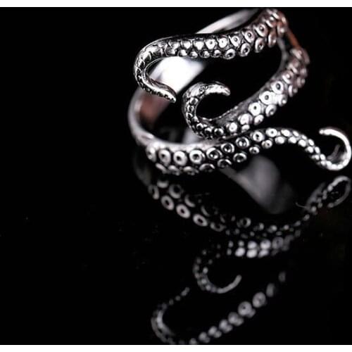 Vintage Silver Color Octopus Rings for Women Mens Finger Ring Adjustable Opening Punk Style Rings Unisex Jewelry Accessories